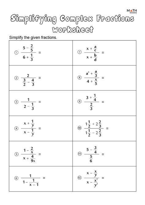 simplifying complex fractions worksheet 7th grade